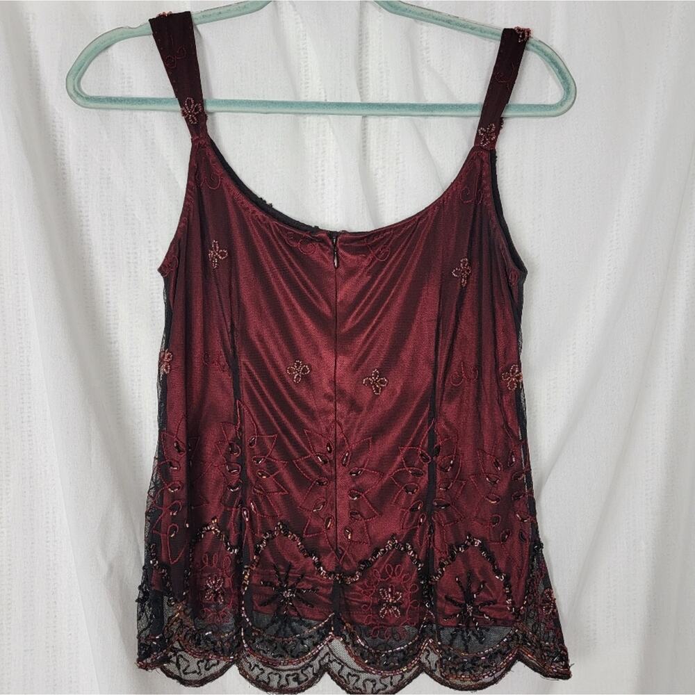 VINTAGE Crimson Beaded Embellished Satin Top, Sz S / M